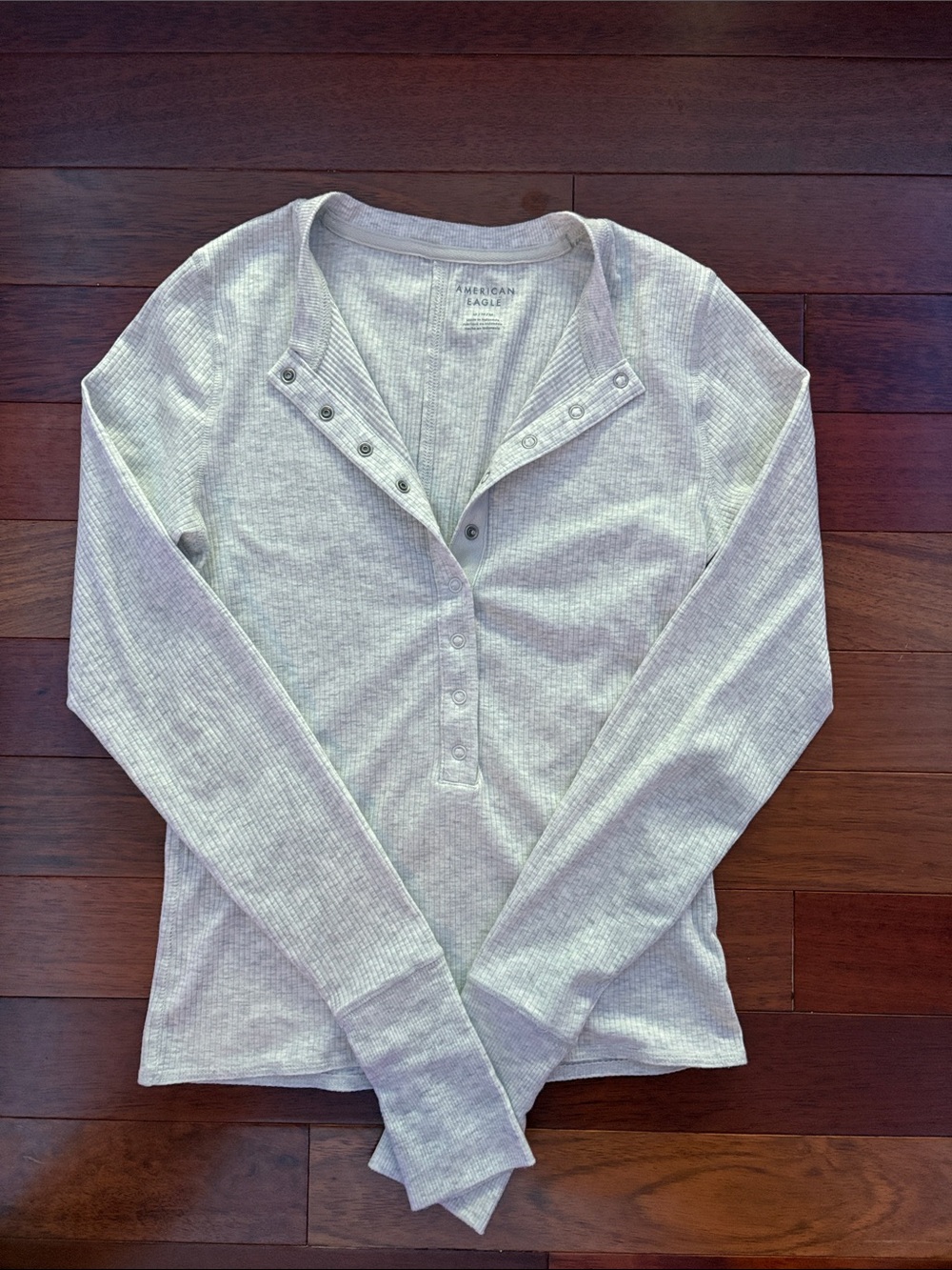 American Eagle Long Sleeve Snap-Front Top in Gray